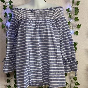 Blue and white striped off the shoulder top